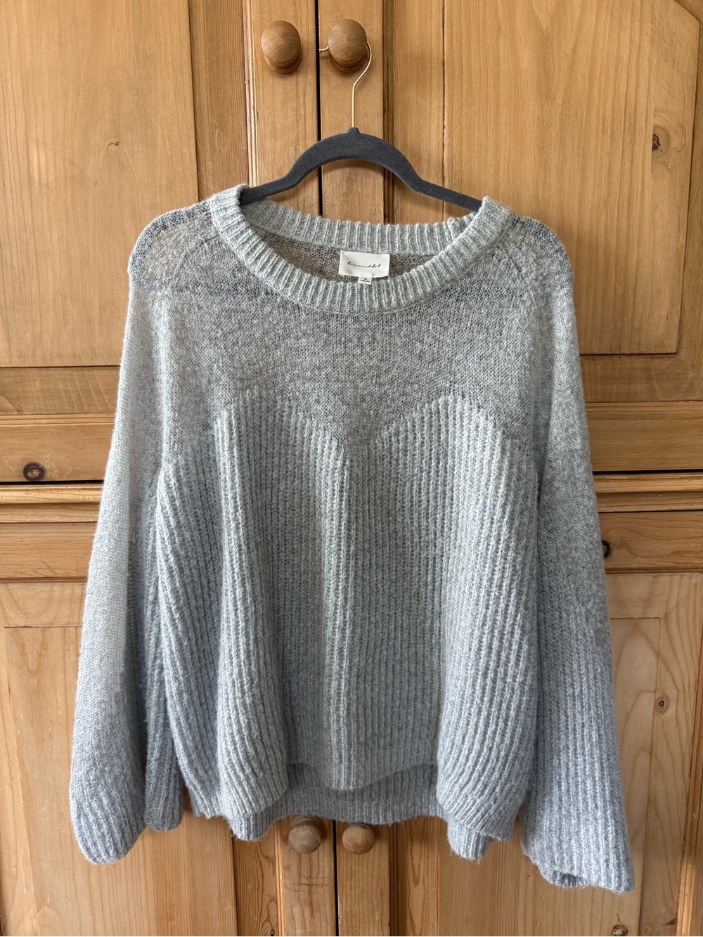 Cozy Ribbed Knit Women's Sweater - Light Grey- Bustier Illusion- Angel Sleeves.